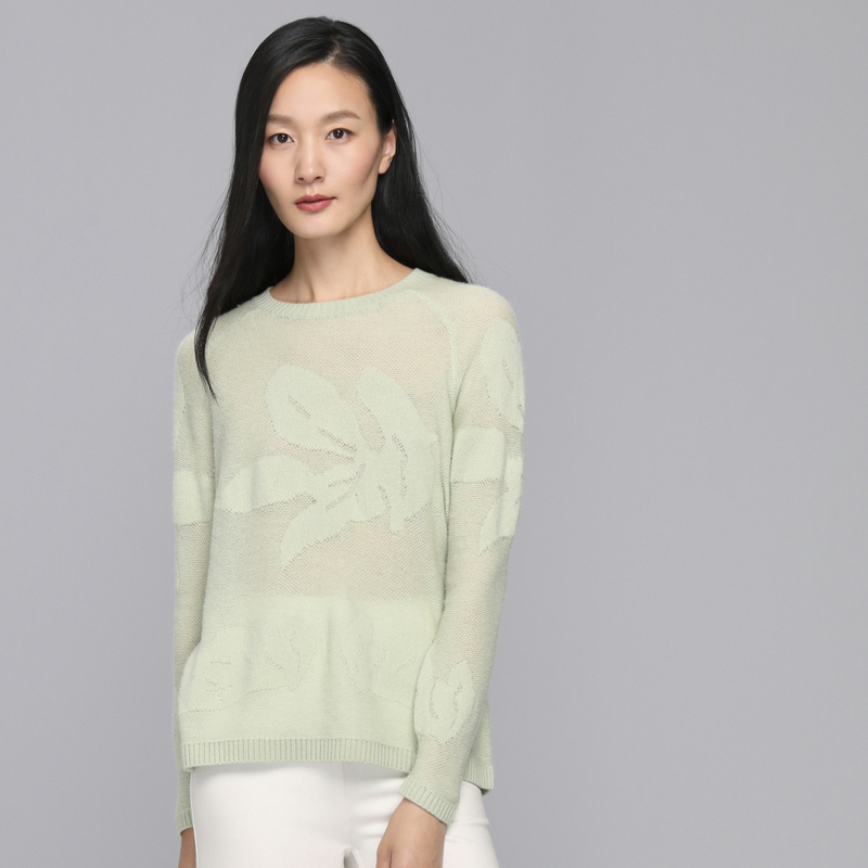 鄂尔多斯ERDOS 春夏翻花肌理螺纹收口纯色简约修身女士针织衫/毛衣