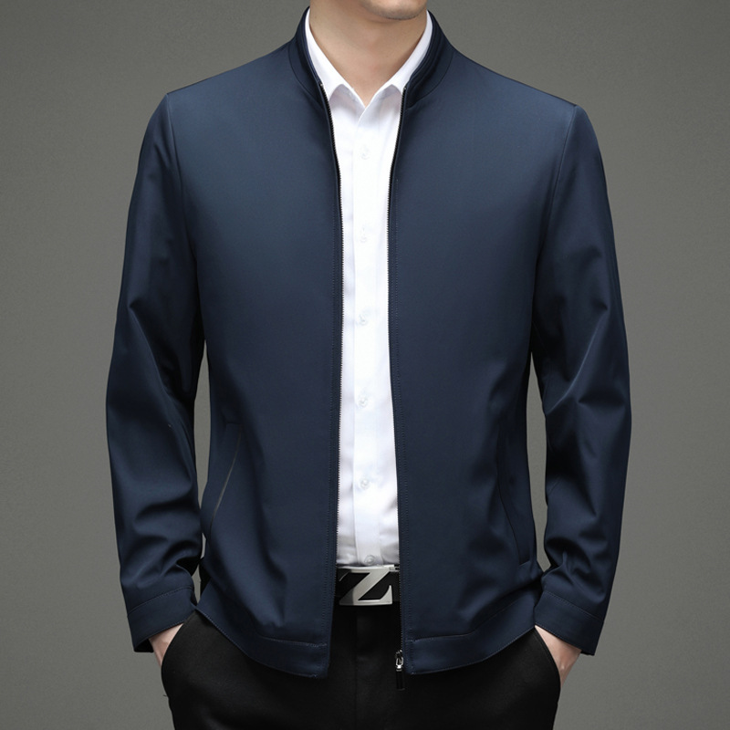 男装春秋新款男士夹克纯色立领拉链长袖商务休闲外套男爸爸