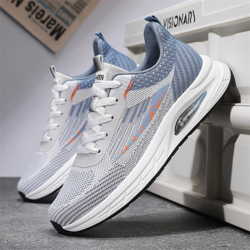 夏季新款透气飞织老爹鞋潮流拼色低帮系带休闲跑步运动男鞋