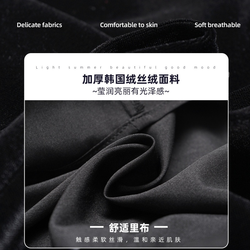 OUNIXUE欧昵雪 | [开叉过膝丝绒裙]秋冬季复古时尚透视长袖拼接女士连衣裙