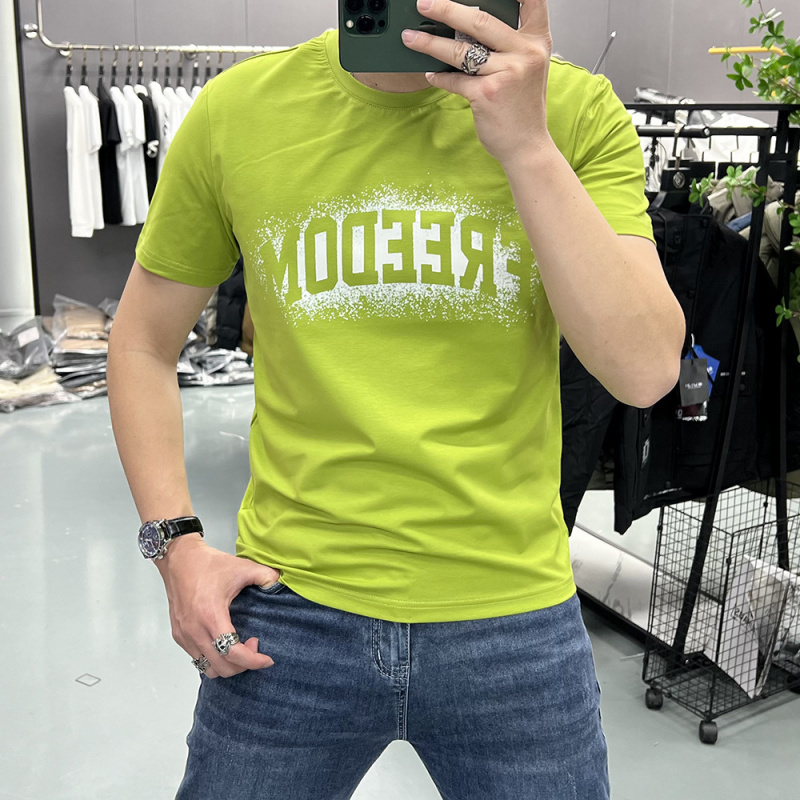 丝光棉字母印花短袖T恤男女款夏季新款圆领半袖打底衫休闲上衣服