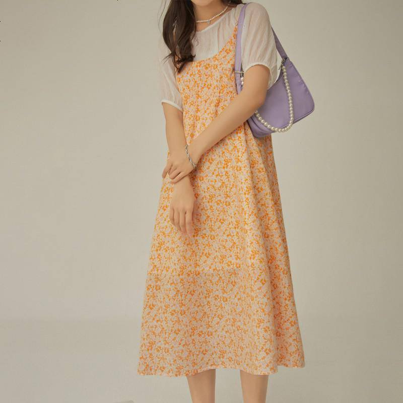 OtherMix碎花吊带连衣裙2021年夏季新款法式露背宽松套头女式裙子