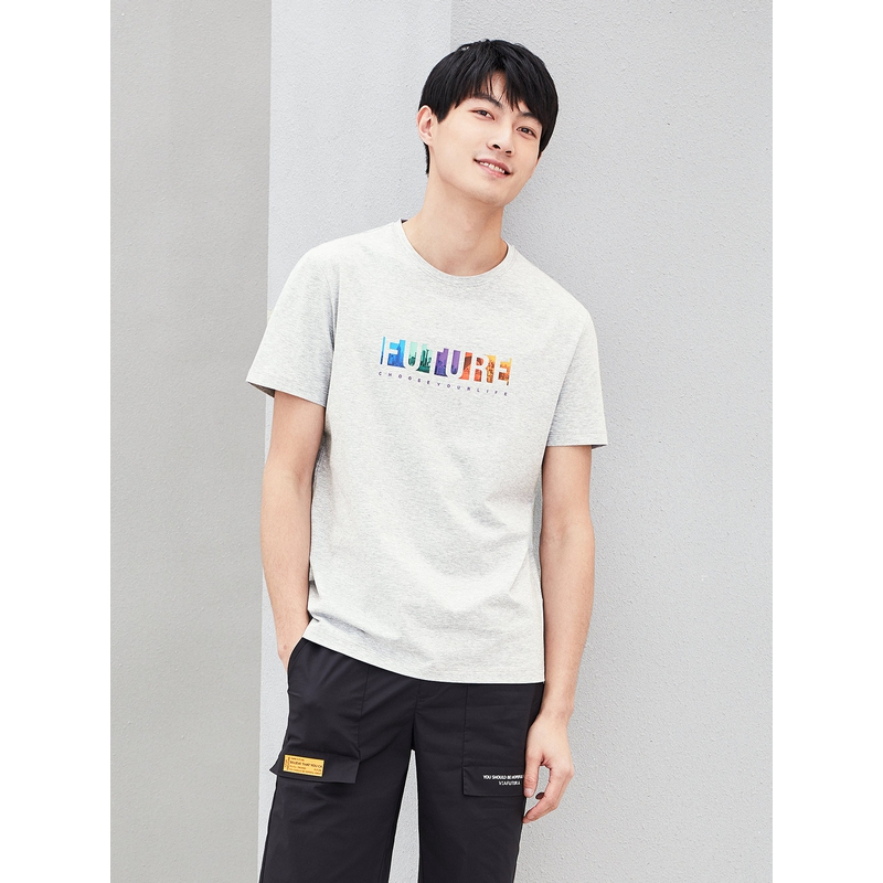 HLA海澜之家简约短袖T恤2019夏季圆领时尚印花款短T男 HNTBJ2R158A