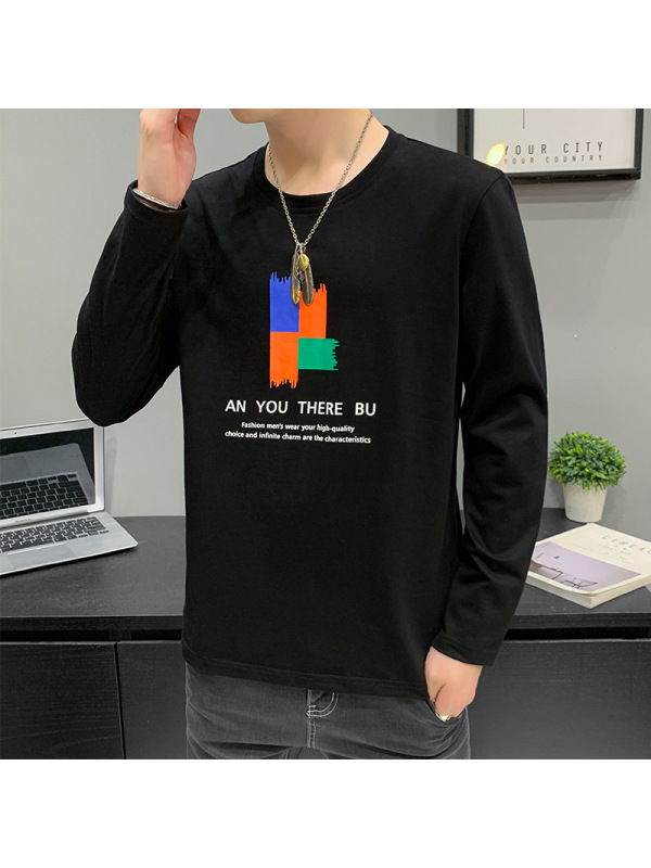 男士长袖T恤秋季新款纯棉打底衫韩版圆领青少年衣服男装