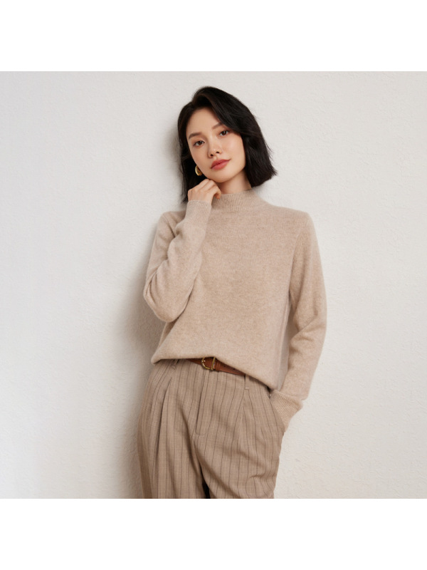 秋冬新款纯色山羊绒衫半高领简约女士针织衫毛衣通勤长袖打底衫