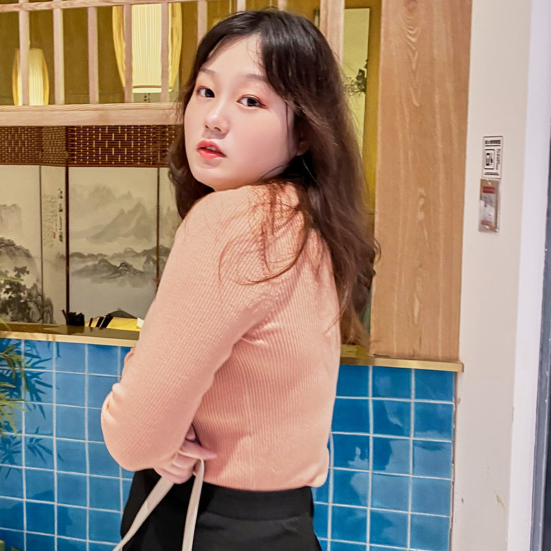 三彩2020冬季新款半高领修身长袖打底衫针织衫毛衫上衣女