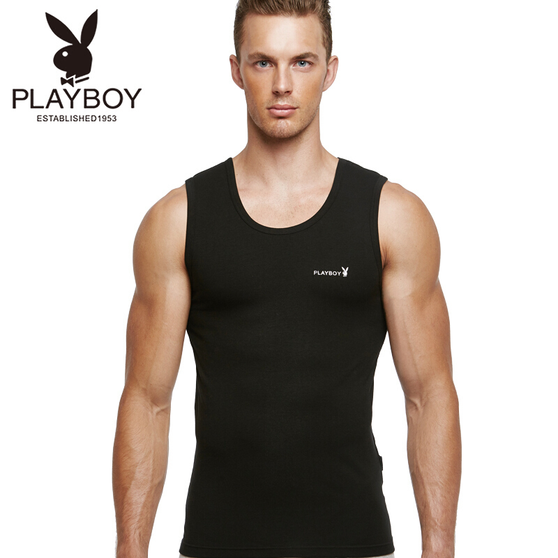 [苏宁自营]花花公子PLAYBOY男士背心U领棉透气修身打底青年运动背心7562 1条装