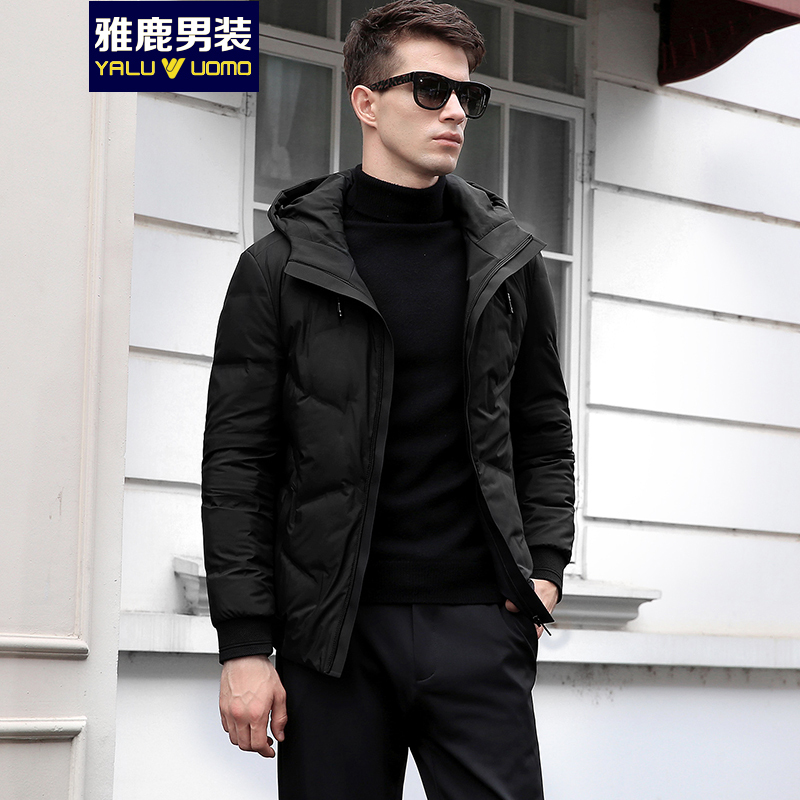 雅鹿男装羽绒服男短款冬季青年连帽商务休闲外套时尚保暖上衣S46EDYA09608