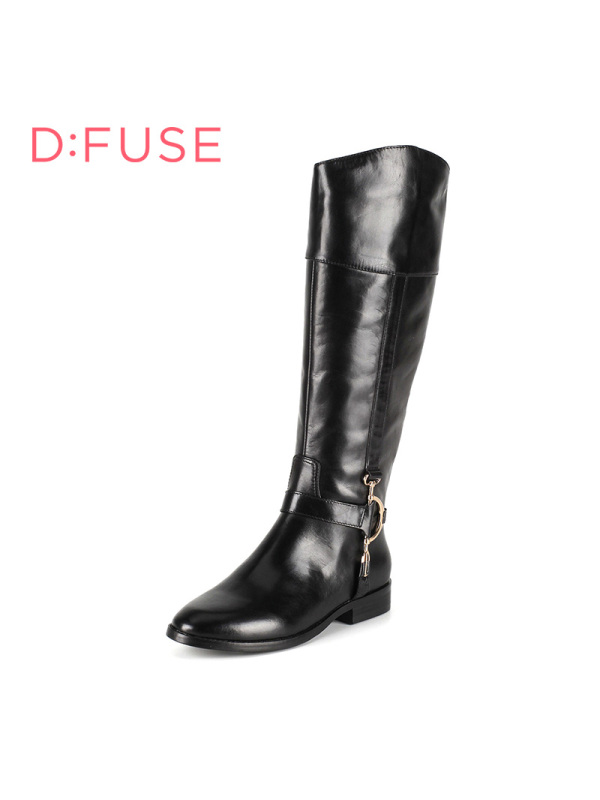 D：Fuse/迪芙斯长靴冬新款牛皮圆头低跟侧拉链女鞋DF54116501_ahC04