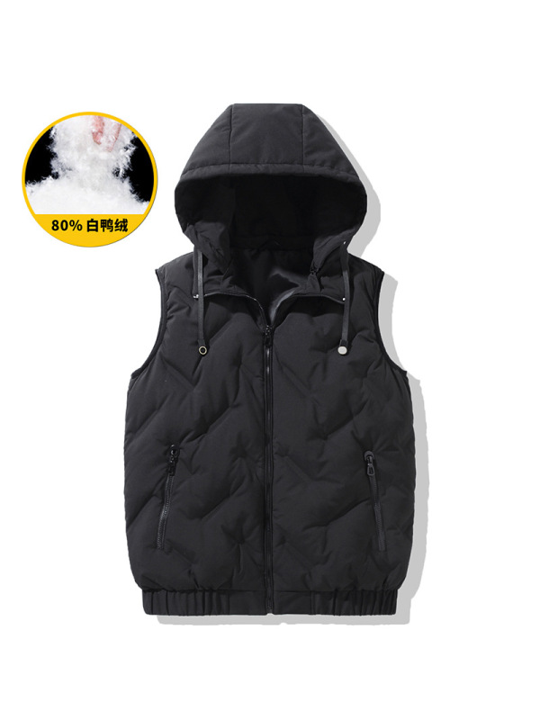 羽绒马甲男秋冬季男士白鸭绒连帽男短款青年外套保暖无袖坎肩马夹