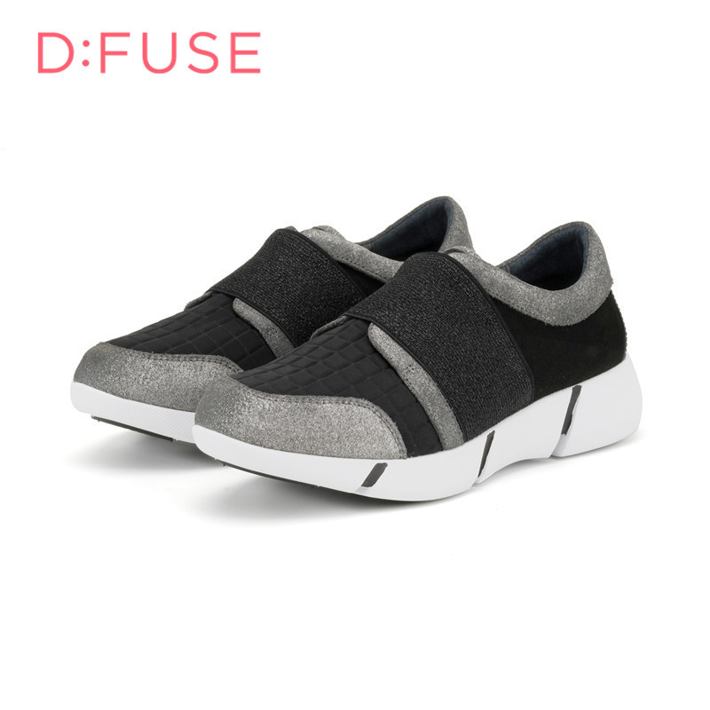 D：Fuse/迪芙斯单鞋秋新款牛皮圆头中跟拼色高帮女鞋DF63112084