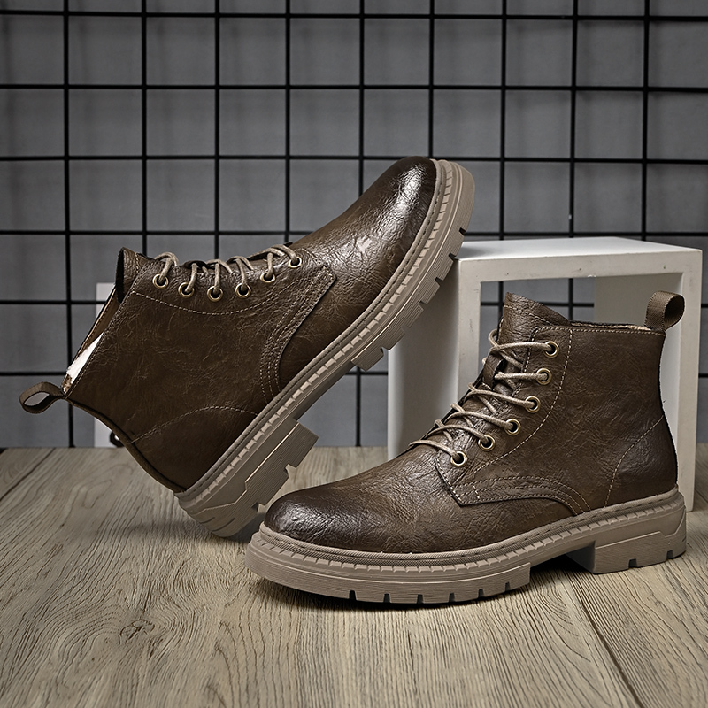 木林森皮靴男冬季新款高帮马丁靴男款黑色英伦风潮流机车工装靴男