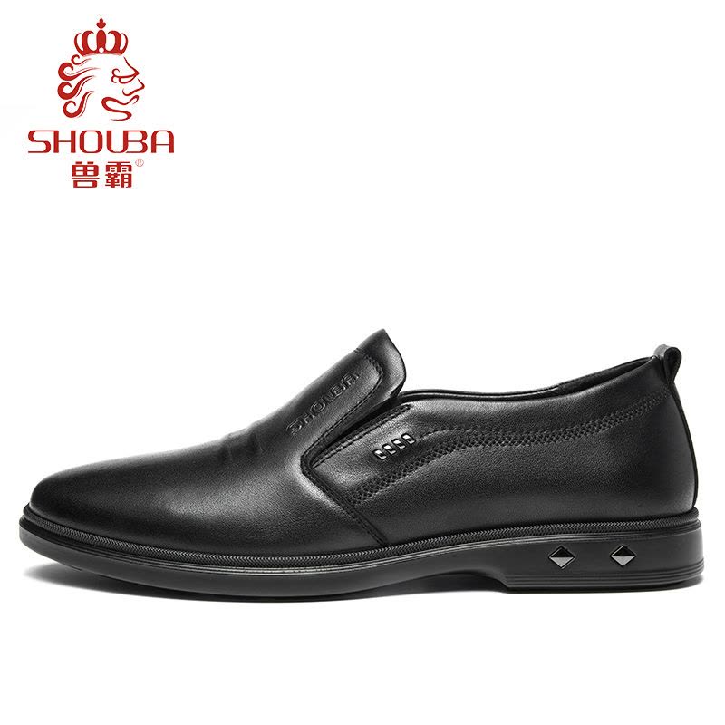 兽霸男鞋2019新款商务休闲鞋真皮圆头低帮套脚皮鞋头层牛皮一脚蹬图片