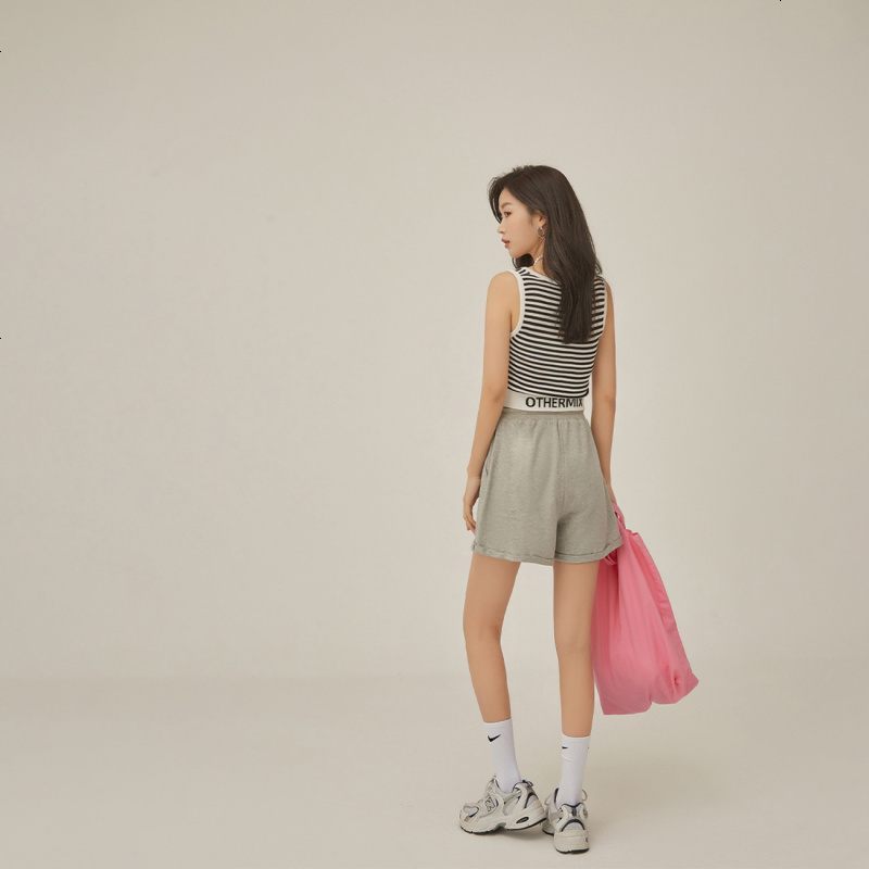 OtherMix高腰运动短裤2021年夏季新款韩版排扣系带薄款休闲裤子女