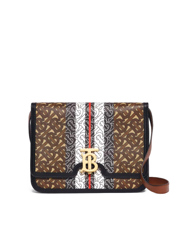 预售 博柏利 BURBERRY TB 口盖包中号 TB标识TB LOGO织物 女士手提包8019337金扣