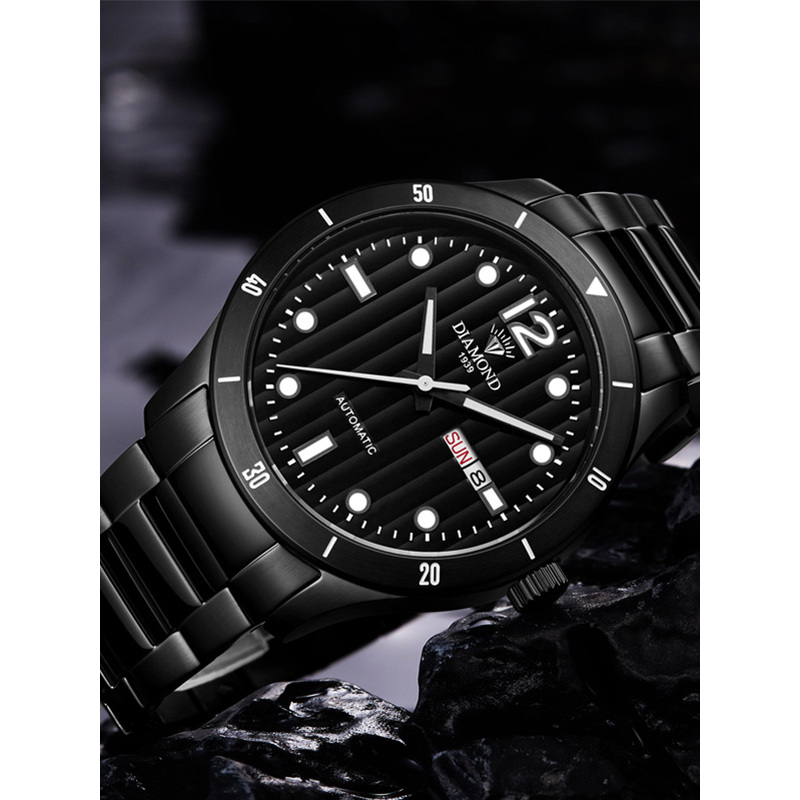 上海钻石手表男机械表全自动时尚防水夜光钢带腕表2018新款3200