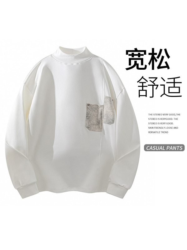 春秋季新款半高领长袖卫衣男休闲时尚潮牌套头宽松内搭打底衫外穿