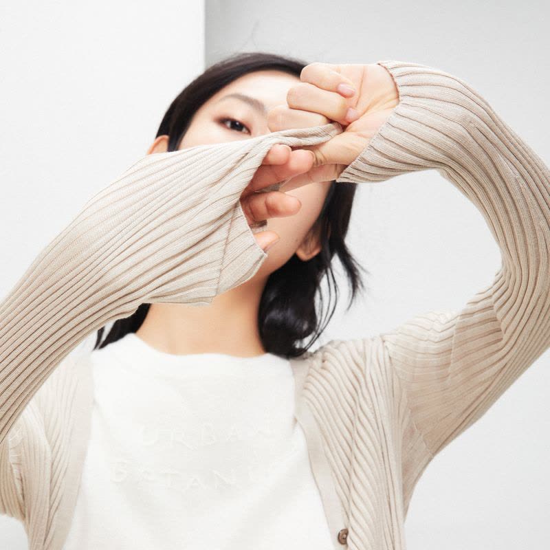 鄂尔多斯ERDOS【100%桑蚕丝】春夏V领抽条柔软舒适百搭开衫女士针织衫/ 毛衣图片