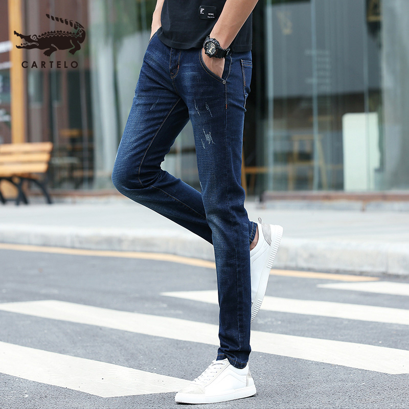 卡帝乐鳄鱼cartelo牛仔裤男秋季新款青年个性修身长裤时尚百搭男士
