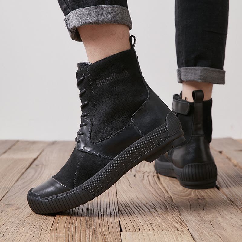 马丁靴男士头层牛皮英伦复古厚底运动休闲秋季高帮真皮工装靴透气图片