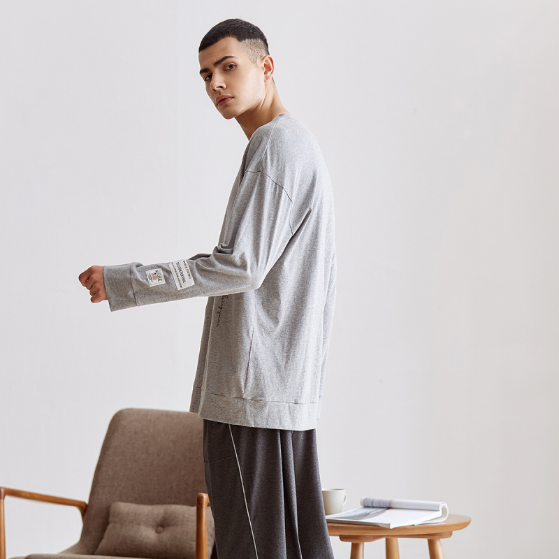 安之伴睡衣男早秋圆领套装针织家居服