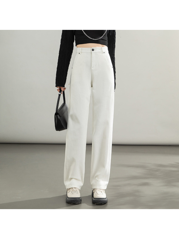白色牛仔弯刀裤女韩版高腰宽松年春季创意新款水洗镰刀裤