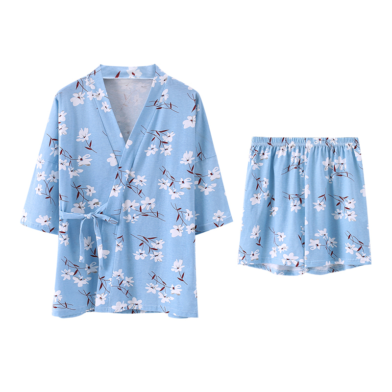 安之伴时尚睡衣女夏甜美开衫短袖系带韩版宽松休闲家居服套装大码