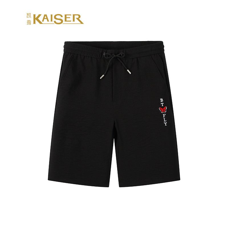KAISER凯撒 中裤男士蝴蝶绣花系带松紧腰休闲裤