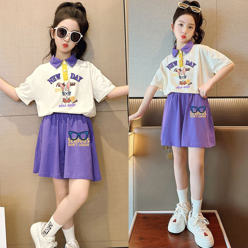 女童夏装套装新款洋气短袖polo衫儿童装中大童女孩休闲两件套