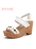 D：Fuse/迪芙斯新款牛皮铆钉防水台舒适高坡跟女鞋凉鞋DF62111072