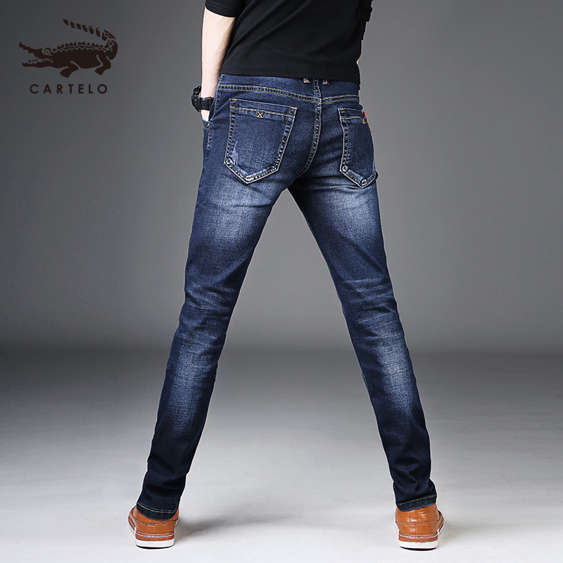 卡帝乐鳄鱼(CARTELO)秋季2020男士牛仔裤修身直筒宽松秋冬款休闲裤子百搭