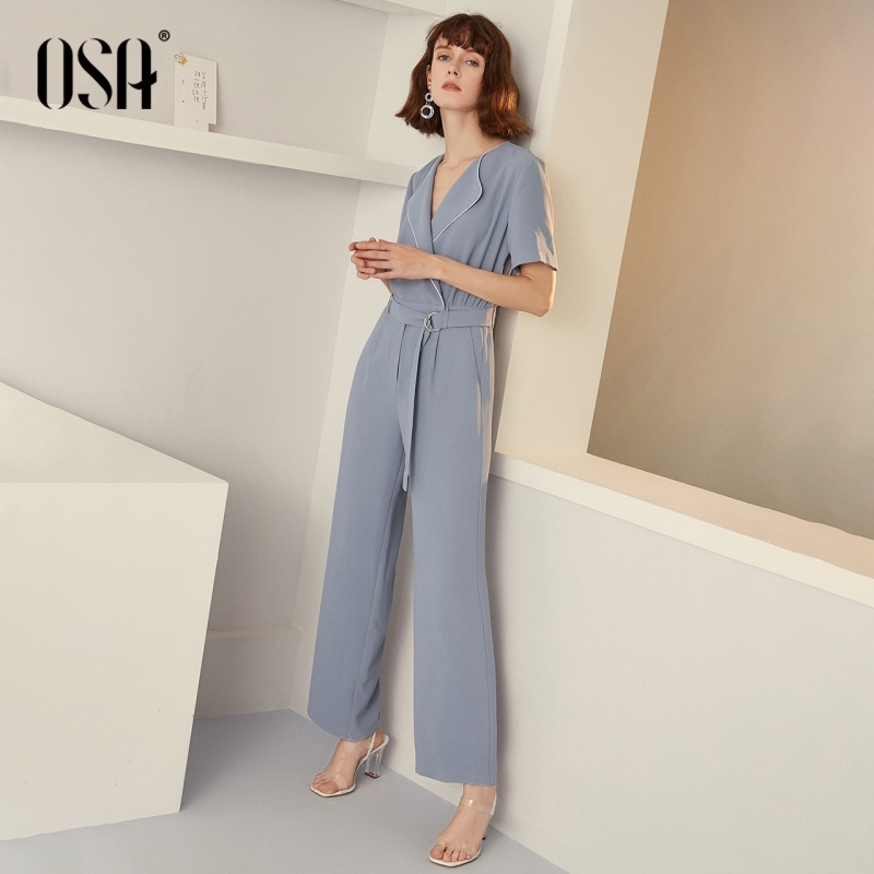 OSA欧莎气质连体裤女夏2019时尚女装高腰修身红连衣裤百搭显瘦