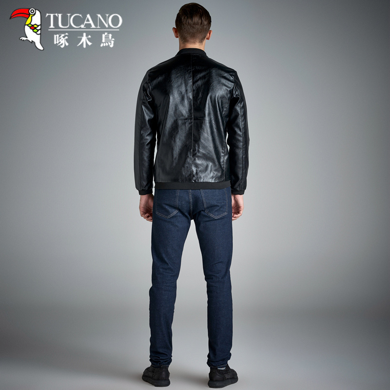 啄木鸟(TUCANO）夹克男新品薄款外套男立领皮衣男修身男装上衣 ZMP19