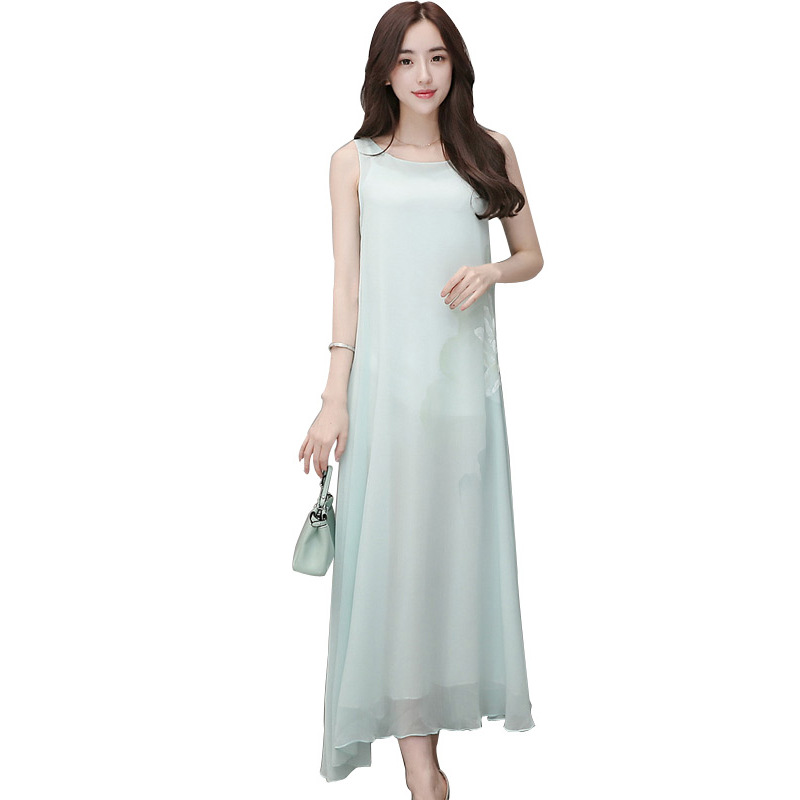 丝柏舍2019夏季女装圆领无袖宽松连衣裙S72R1085L