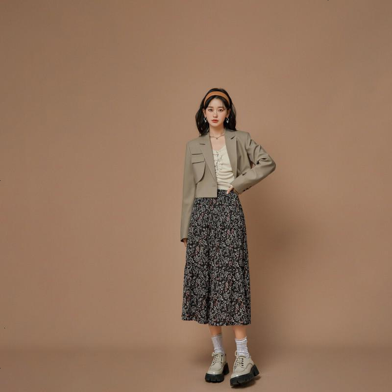 OtherMix碎花复古半身裙2021年新款春季印花百搭高腰显瘦a字裙子