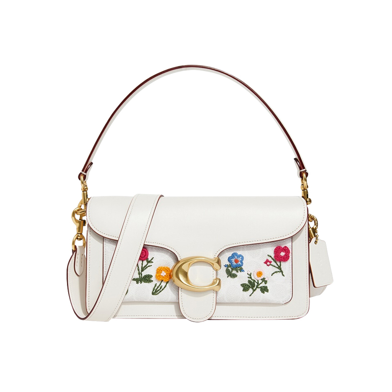 蔻驰coachtabby26号白色花朵刺绣单肩斜挎女包627b4r7b
