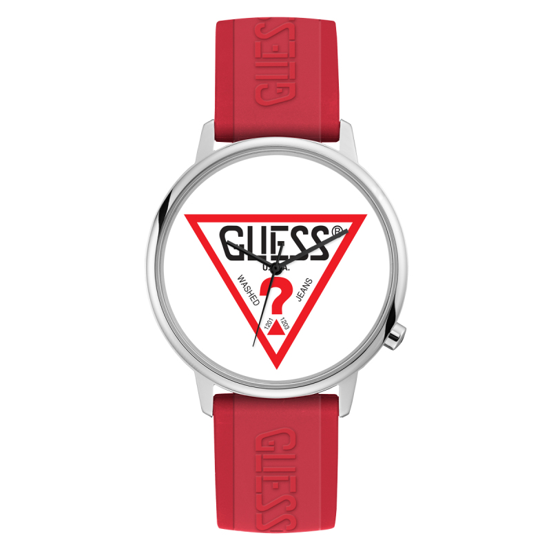 GUESS经典品牌标志白盘红色石英腕表V1003M3