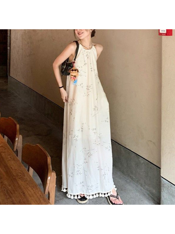 新中式国风复古夏季连衣裙长裙气质度假无袖休闲宽松中长款裙子潮