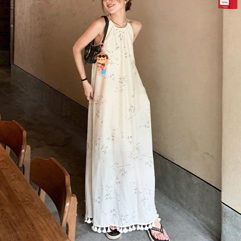 新中式国风复古夏季连衣裙长裙气质度假无袖休闲宽松中长款裙子潮图片
