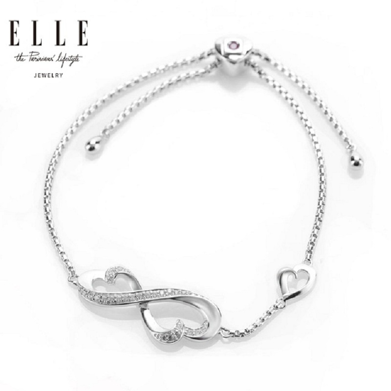 ELLE饰品 心心相印925银镶锆石手链