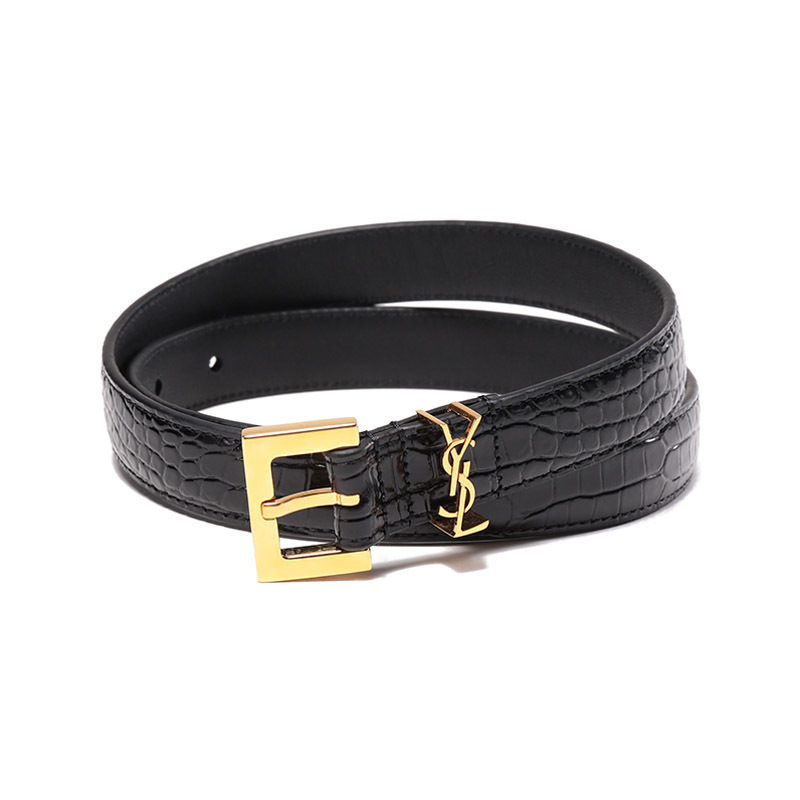 圣罗兰 SAINT LAURENT 女士牛皮不可裁剪CASSANDRE鳄鱼纹压印窄腰带皮带554465 DND0J