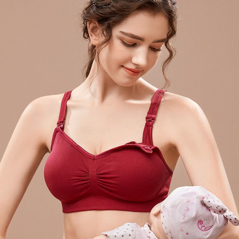 薄款大码全罩杯哺乳文胸怀孕期无钢圈聚拢孕妇内衣喂奶胸罩防下垂图片