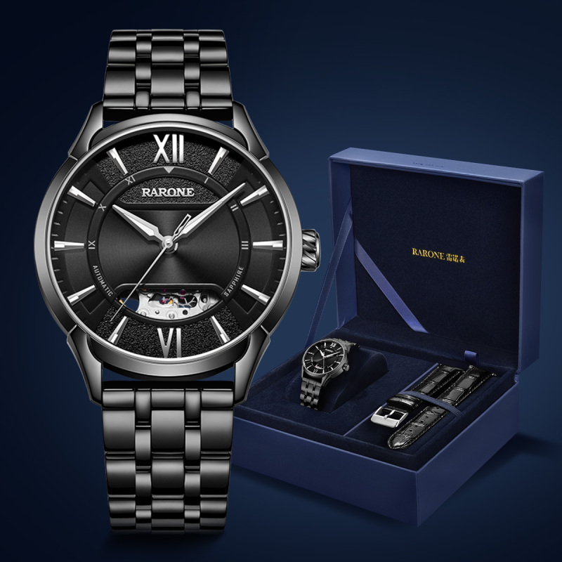 一表两用雷诺手表男士潮流时尚镂空自动机械表夜光钢带腕表8670269