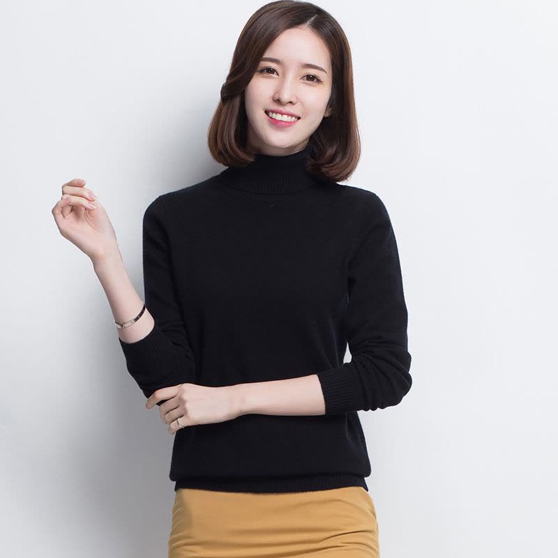 恒源祥羊绒衫女高领2019秋冬纯羊绒针织衫100%纯色两翻领内搭毛衣图片