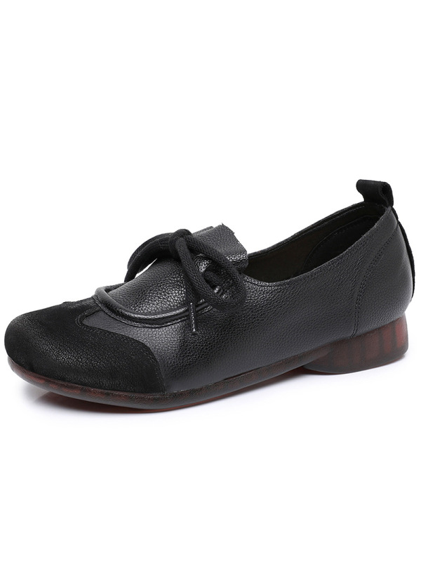 秋季新款复古手工真皮休闲鞋软底舒适女鞋圆头系带四季单鞋