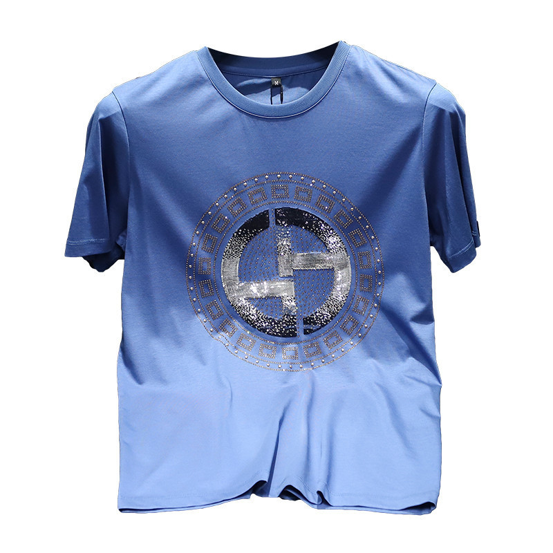 烫钻t恤男短袖上衣欧洲站欧货潮流时尚修身轻奢重工亮片半袖体恤