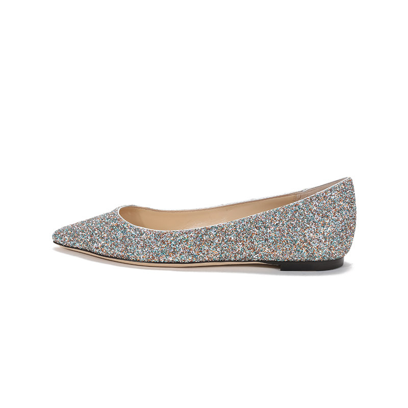 周仰杰 JIMMY CHOO 女士闪光面料尖头单鞋平底鞋船鞋ROMY FLAT JOY 211