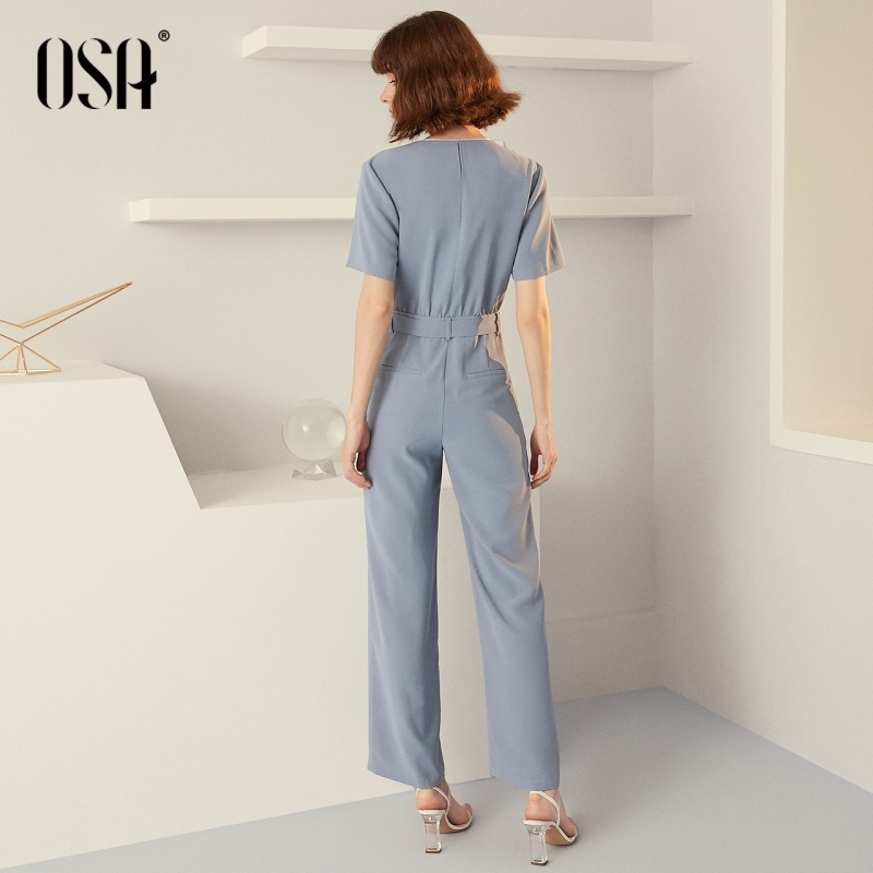 OSA欧莎气质连体裤女夏2019时尚女装高腰修身红连衣裤百搭显瘦