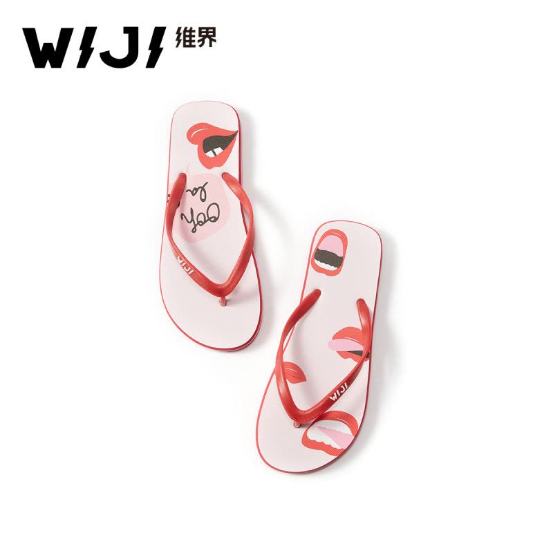 WIJI夏季新款女士拖潮防滑人字拖时尚室内个性平底印花凉爽沙滩鞋图片