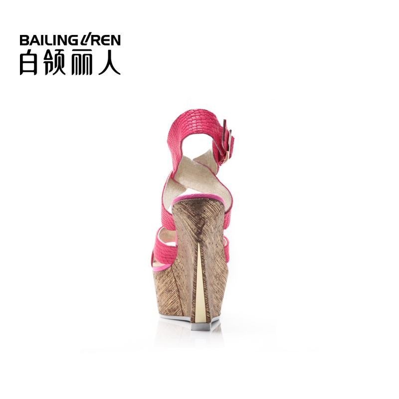 白领丽人夏季新款羊皮欧美时尚坡跟镂空罗马女凉鞋女鞋
